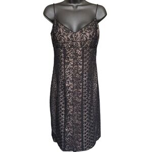 Vintage Lace Mini Dress Sz 6 Black Beige Beaded Whimsygoth Vamp Fairy‎ Grunge